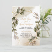 Elegant Blush Green & Gold Foliage Wedding Kaart (Staand voorkant)