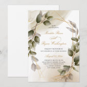 Elegant Blush Green & Gold Foliage Wedding Kaart (Voorkant / Achterkant)