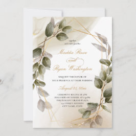 Elegant Blush Green & Gold Foliage Wedding Kaart