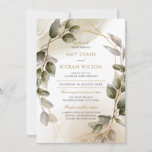 Elegant Blush Green & Gold Waterverf Wedding Kaart