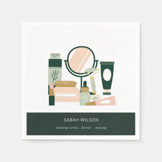 Elegant Blush Green Makeup Artist Cosmoloog Servet (Voorkant)