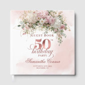 Elegant Blush Greenery 50th Birthday Guest Book Gastenboek (Voorkant)