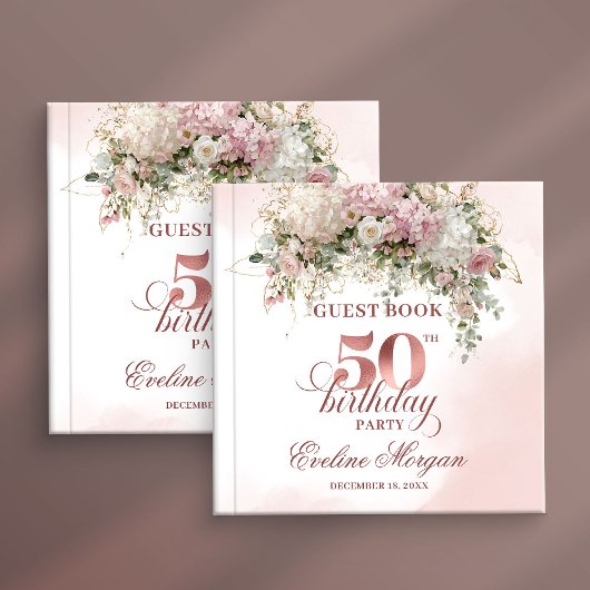 Elegant Blush Greenery 50th Birthday Guest Book Gastenboek