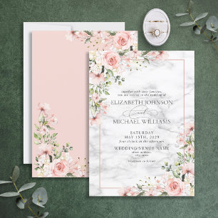 Elegant Blush Greenery Dusty Pink Floral Wedding Kaart