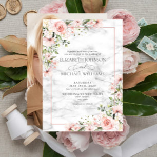 Elegant Blush Greenery Dusty Pink Floral Wedding Kaart