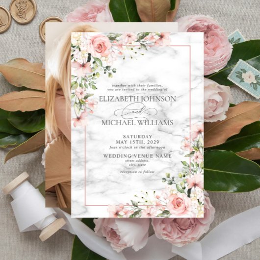 Elegant Blush Greenery Dusty Pink Floral Wedding Kaart