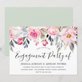 Elegant Blush & Greenery Floral Engagement Party Kaart