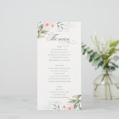 Elegant Blush Greenery Floral Wedding Menu Kaart (Staand voorkant)