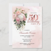 Elegant Blush Greenery Rose Gold 50th Birthday  Kaart (Voorkant)