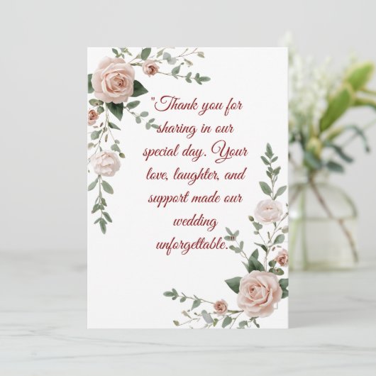 Elegant Blush & Greenery Wedding Dank u Kaart | (Staand voorkant)