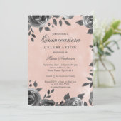 Elegant Blush & Grey Waterverf Quinceanera nodigt  Kaart (Staand voorkant)