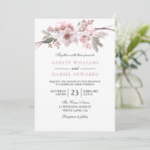 Elegant Blush & Grey White Floral Wedding Kaart (Staand voorkant)