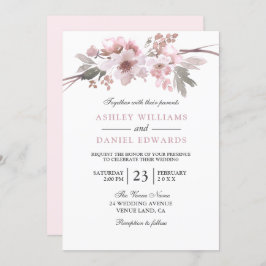 Elegant Blush & Grey White Floral Wedding Kaart