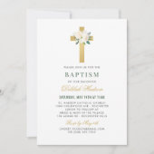 Elegant Blush Groen Goud Bloemen Kruis Meisje Dop Kaart (Voorkant)