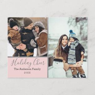 Elegant Blush Holiday Cheer Photo Collage Silver Briefkaart