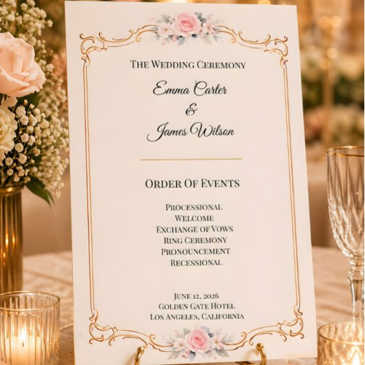 Elegant Blush Huwelijksceremonieprogramma Kaart