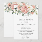 Elegant Blush Ivory Floral Rozen Flowers Weddensch Kaart (Voorkant / Achterkant)