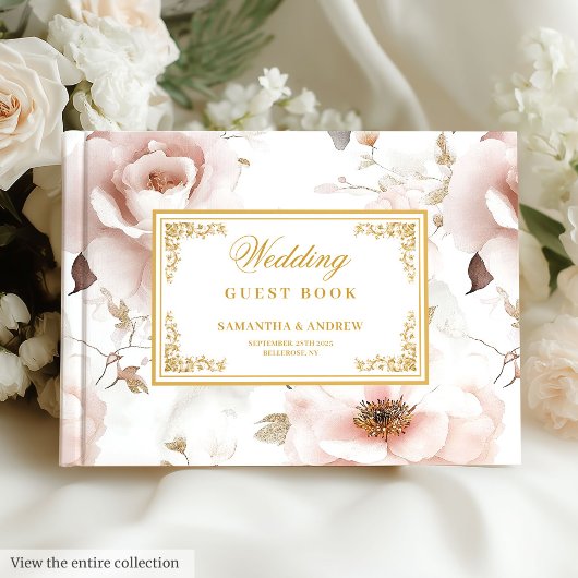 Elegant Blush Ivory Gold Waterverf gastenboek