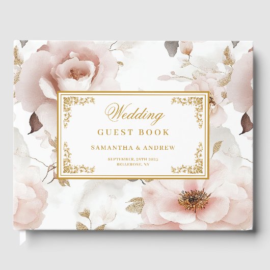 Elegant Blush Ivory Gold Waterverf gastenboek (Voorkant)
