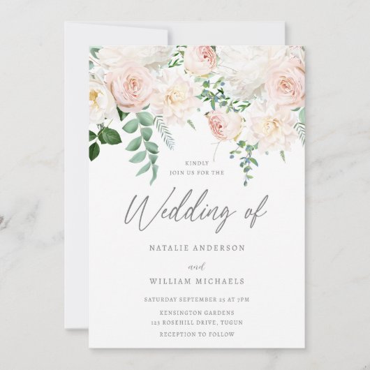 Elegant Blush & Ivory White Floral Wedding Kaart (Voorkant)