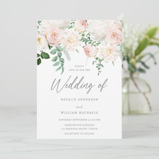 Elegant Blush & Ivory White Floral Wedding Kaart (Staand voorkant)