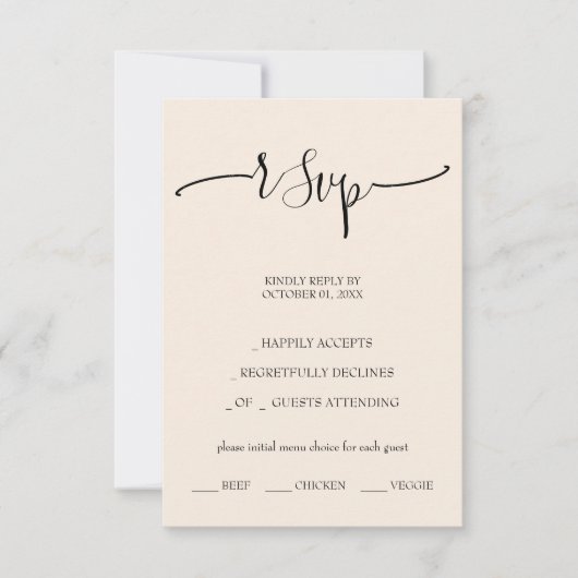 Elegant Blush kalligrafiescript RSVP Kaartje (Voorkant)