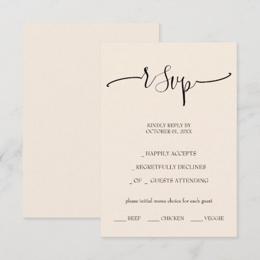 Elegant Blush kalligrafiescript RSVP Kaartje (Voorkant / Achterkant)