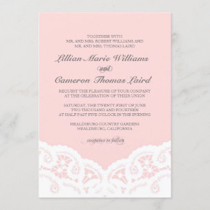 Elegant Blush Lace Wedding Invitation Kaart