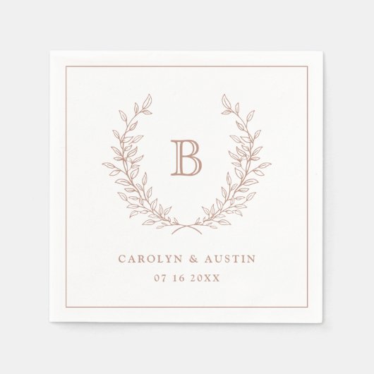 Elegant Blush Laurel Wreath Wedding Monogram Servet (Voorkant)