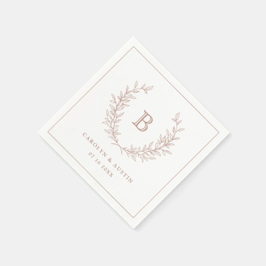 Elegant Blush Laurel Wreath Wedding Monogram Servet (Hoek)