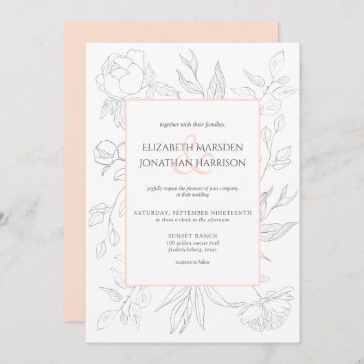 Elegant Blush Line Art Tekening Floral Simple Kaart (Voorkant / Achterkant)