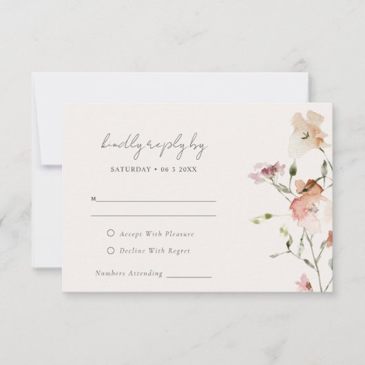 Elegant Blush Meadow Bloemen Waterverf Bruiloft RSVP Kaartje (Voorkant)