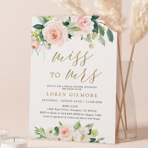 Elegant Blush Miss aan Mrs Bridal Shower Uitnodigi Kaart