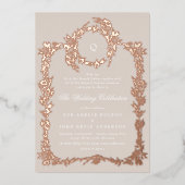 Elegant Blush monogram Roos Gold Crest Bruiloft Folie Uitnodiging (Voorkant)