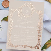 Elegant Blush monogram Roos Gold Crest Bruiloft Folie Uitnodiging