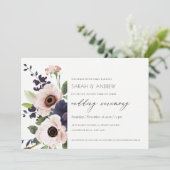 Elegant Blush Navy Anemone Floral Wedding Invite Bedankkaart (Staand voorkant)