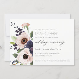 Elegant Blush Navy Anemone Floral Wedding Invite Bedankkaart