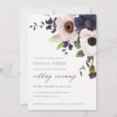 Elegant Blush Navy Anemone Floral Wedding Invite Bedankkaart (Voorkant)