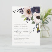 Elegant Blush Navy Anemone Floral Wedding Invite Bedankkaart (Staand voorkant)