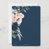 Elegant Blush Navy Blauw Bloemen Zilveren Bruiloft Kaart (Achterkant)