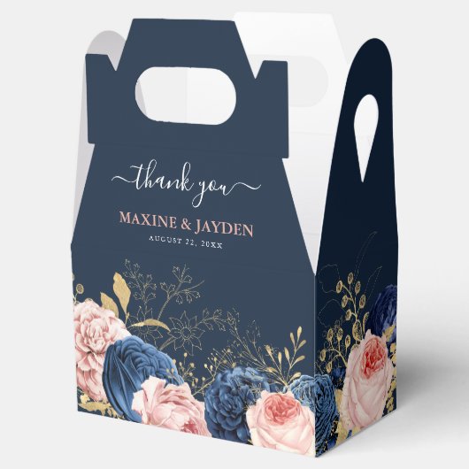 Elegant Blush & Navy Bloemen Bruiloft Dank u Bedankdoosjes (Geopend)