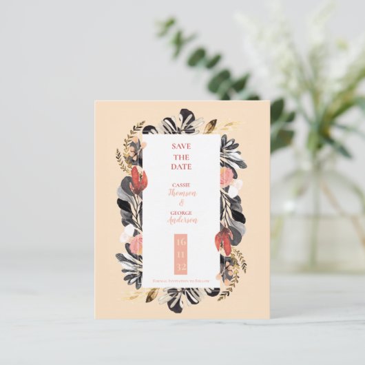 Elegant Blush & Navy Floral Wedding Save the Date (Staand voorkant)