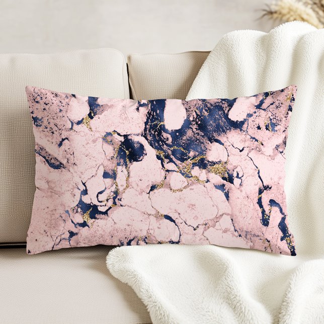 Elegant Blush Navy Gold Marble Accent Kussen (Creator heeft geüpload)