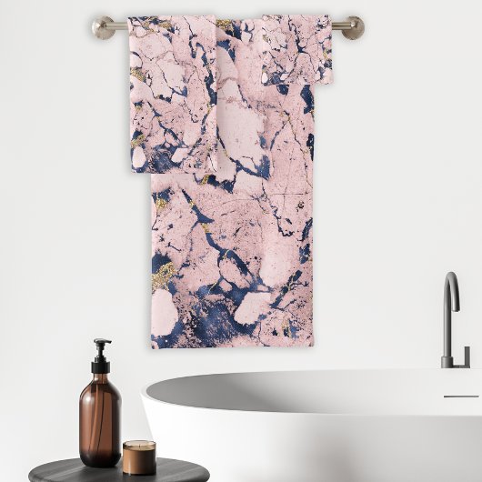 Elegant Blush Navy Gold Marble Bad Handdoek