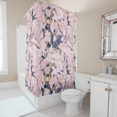 Elegant Blush Navy Gold Marble Douchegordijn (In situ)