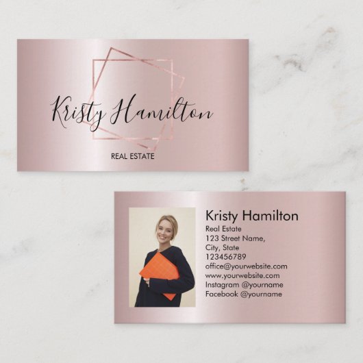 Elegant Blush & Navy Professional Real Estate Visitekaartje (Voorkant / Achterkant)