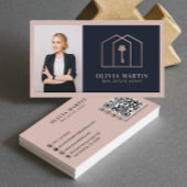 Elegant Blush & Navy Professional Real Estate Visitekaartje