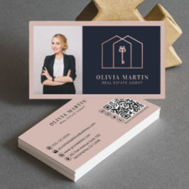 Elegant Blush & Navy Professional Real Estate Visitekaartje