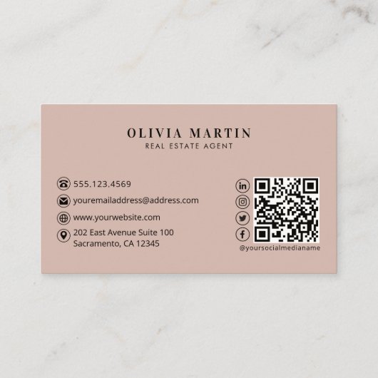 Elegant Blush & Navy Professioneel Vastgoed Logo Visitekaartje (Achterkant)