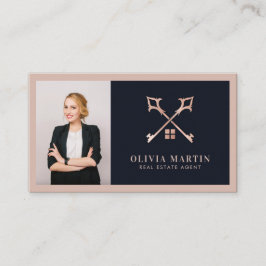 Elegant Blush & Navy Professioneel Vastgoed Logo Visitekaartje
